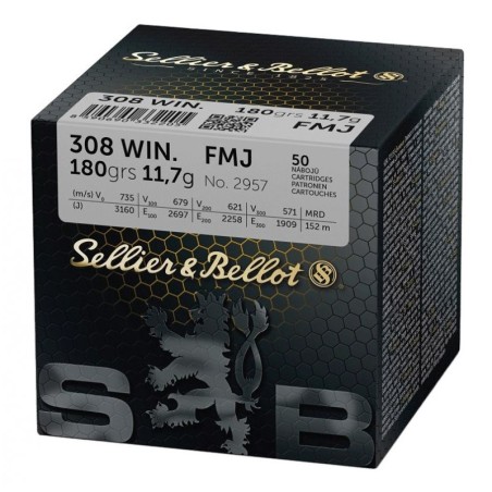 50 Munitions Sellier & Bellot .308 Win  – 180 gr FMJ