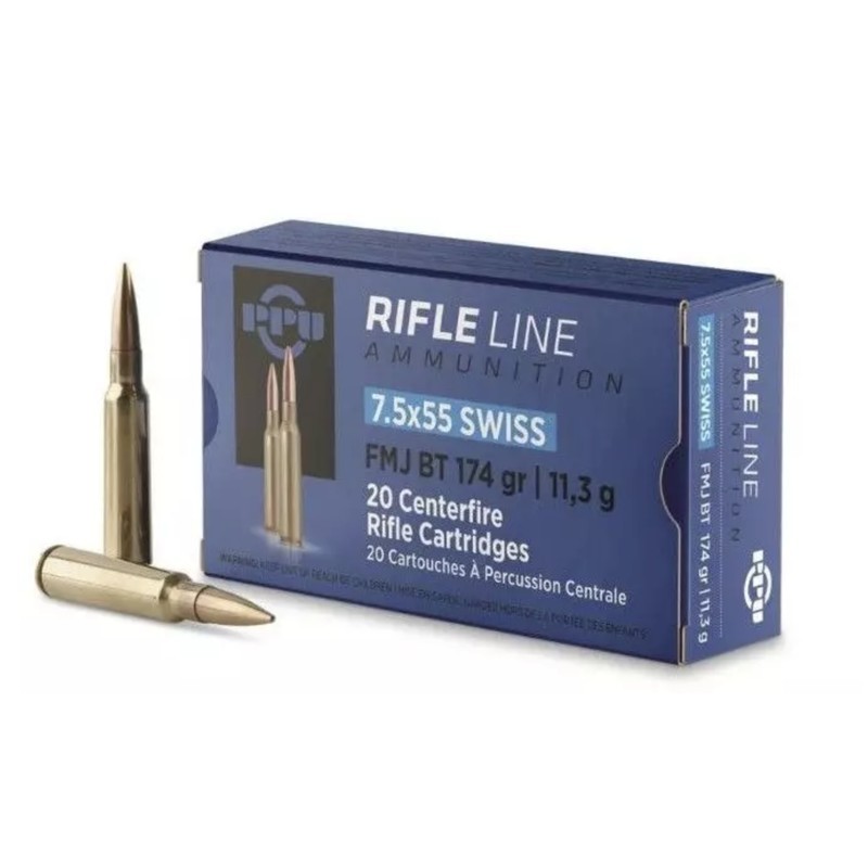 20 Munitions Partizan .7,5x55 Swiss – 174 gr FMJ