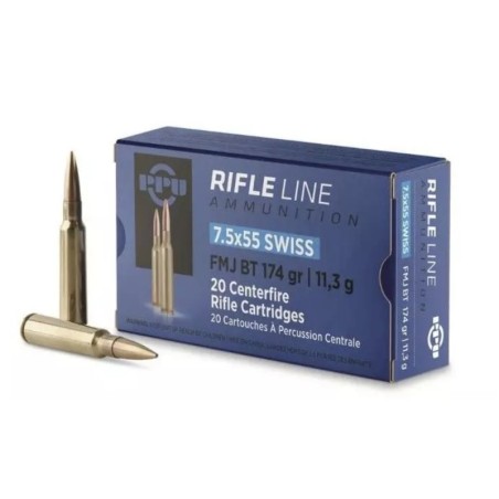 20 Munitions Partizan .7,5x55 Swiss – 174 gr FMJ