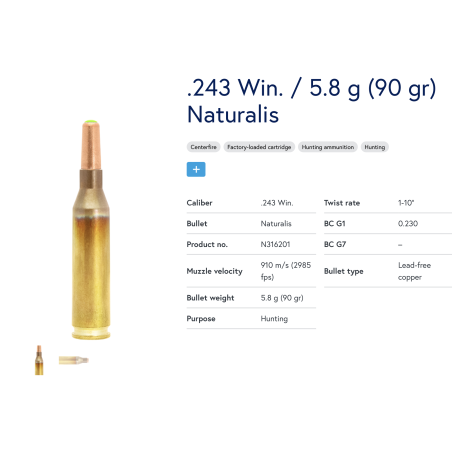20 Munitions Lapua  .243 Win | Naturalis 90 gr