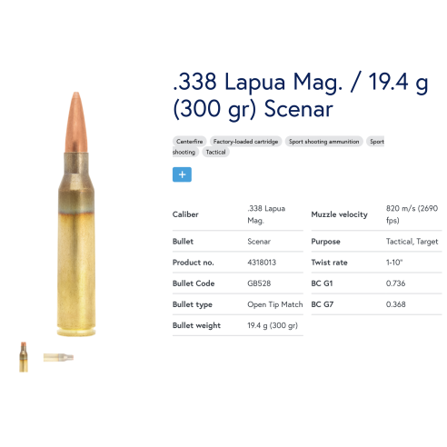 10 Munitions Lapua  338 Lapua Mag | Scenar 300 gr