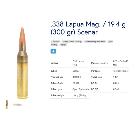 10 Munitions Lapua  338 Lapua Mag | Scenar 300 gr