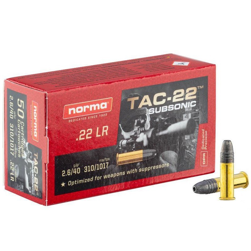 50 Munitions Norma Tac-22  Subsonic 22.lr | 40 gr