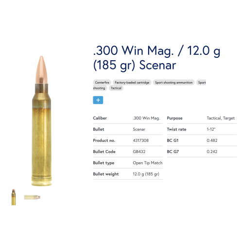 10 Munitions Lapua  300 Win Mag | Scenar 185 gr