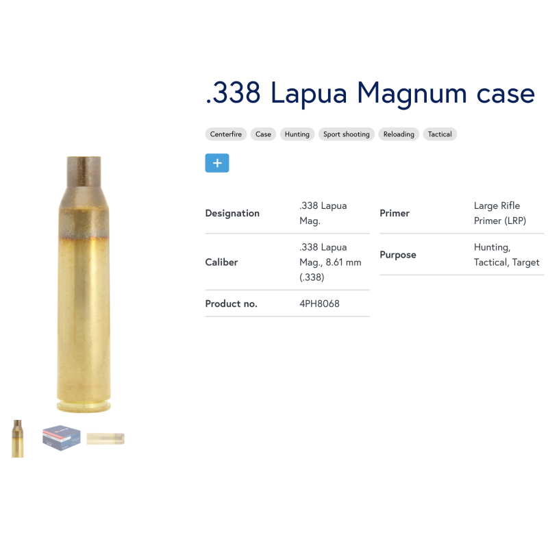 100 Douilles Lapua .338 Lapua Mag 2