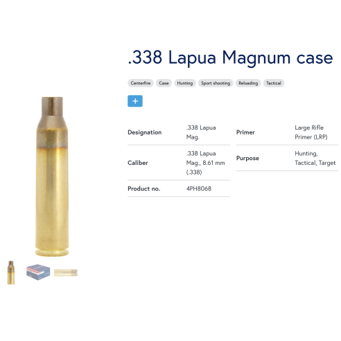 100 Douilles Lapua .338 Lapua Mag