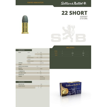 50 Munitions Sellier & Bellot .22 Short |  28 gr