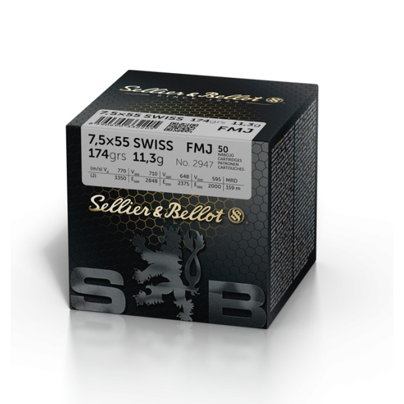 50 Munitions Sellier & Bellot 7,5x55 Swiss | FMJ 174 gr