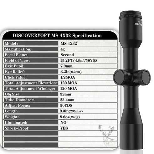 Lunette DiscoveryOpt MS 4X32-MOA Diamètre : 25.4MM