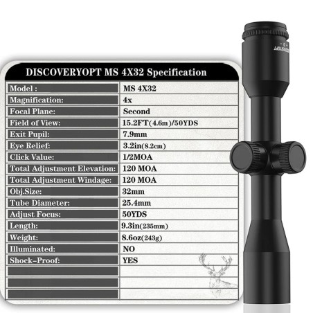 Lunette DiscoveryOpt MS 4X32-MOA Diamètre : 25.4MM